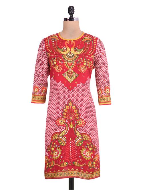 Red printed rayon kurta - 9657430 - Very Small Image - 1