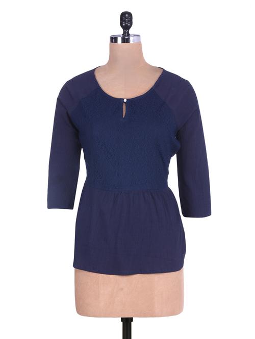 navy blue laced flared sleeved tunic - 9657457 - Very Small Image - 1