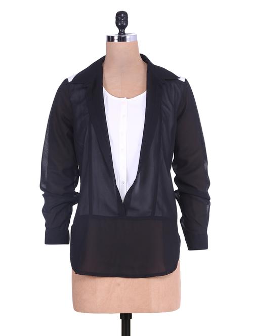 monochrome georgette jacket style top - 9657461 - Very Small Image - 1