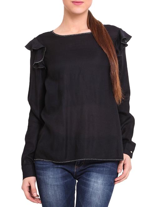 Black Viscose Long Sleeved Top - 9657835 - Very Small Image - 1