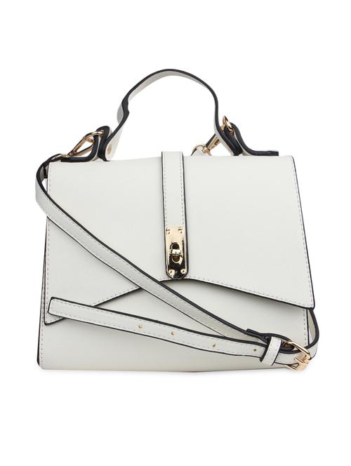 white leatherette textured handbag cum sling - 9657893 - Very Small Image - 1