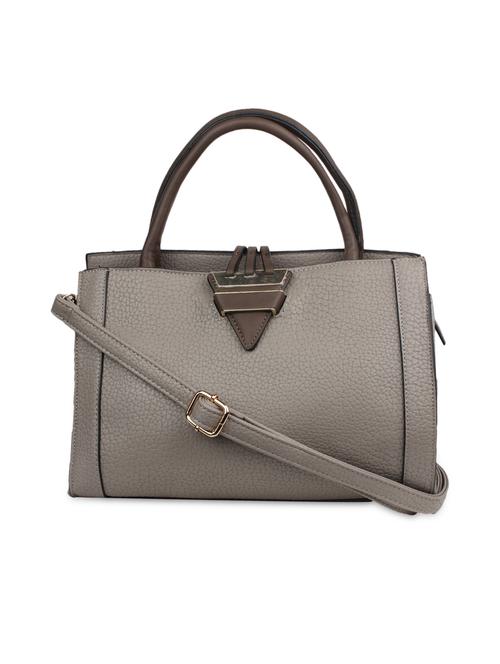 grey textured leatherette handbag with sling - 9657917 - Very Small Image - 1