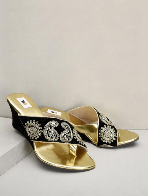 black and gold sequined wedge slides - 9658844 - Very Small Image - 1