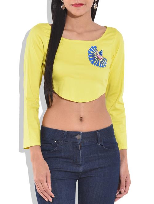 yellow and blue printed crop top - 9659740 - Very Small Image - 1