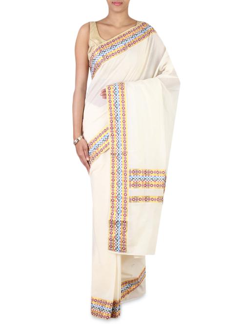 white cotton kasavu saree with blouse - 9661258 - Very Small Image - 1