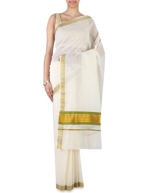 white cotton kasavu saree with blouse - 9661263 - Very Small Image - 1