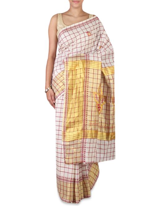 cream color cotton handloom saree with blouse - 9661313 - Very Small Image - 1
