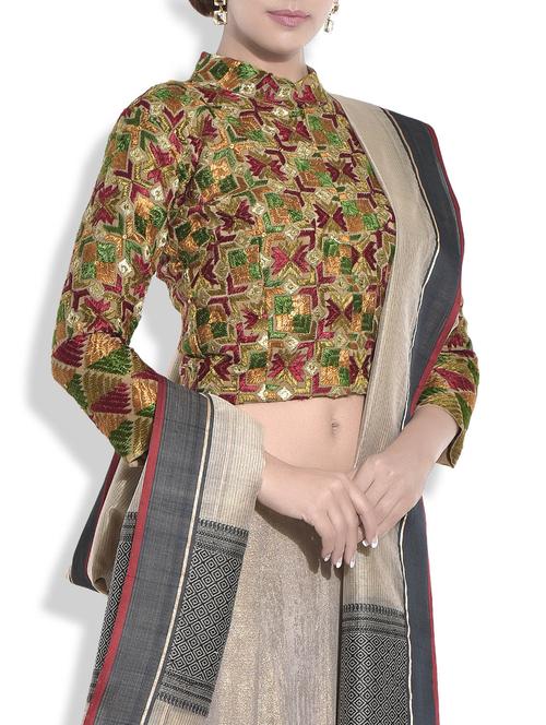 multicoloured phulkari hand embroidered pure crepe blouse - 9662295 - Very Small Image - 1