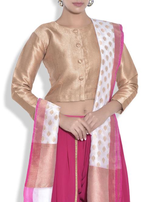gold pure brocade handcrafted boxy blouse - 9662299 - Very Small Image - 1