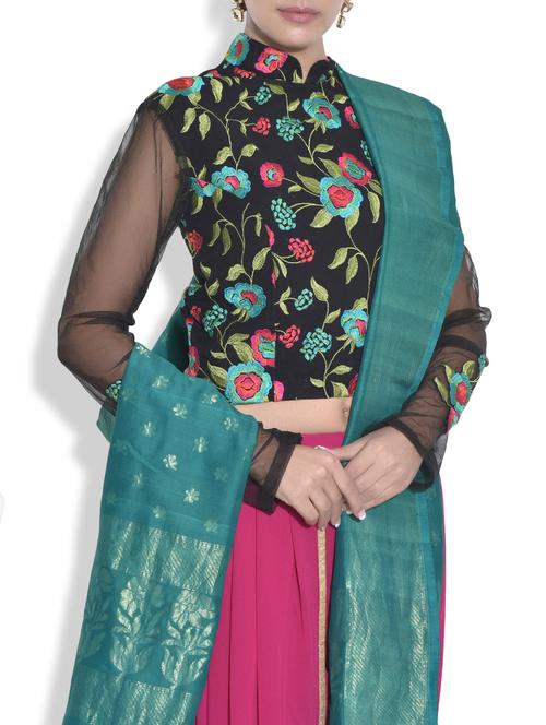 black floral embroidered pure georgette blouse - 9662303 - Very Small Image - 1