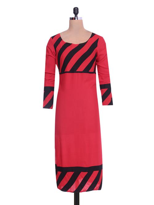 red and black striped rayon kurti - 9663227 - Very Small Image - 1