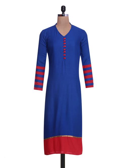 blue and red rayon striped kurti - 9663242 - Very Small Image - 1
