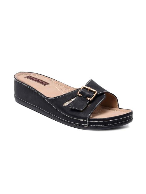 black buckled faux leather slip ons - 9663770 - Very Small Image - 1