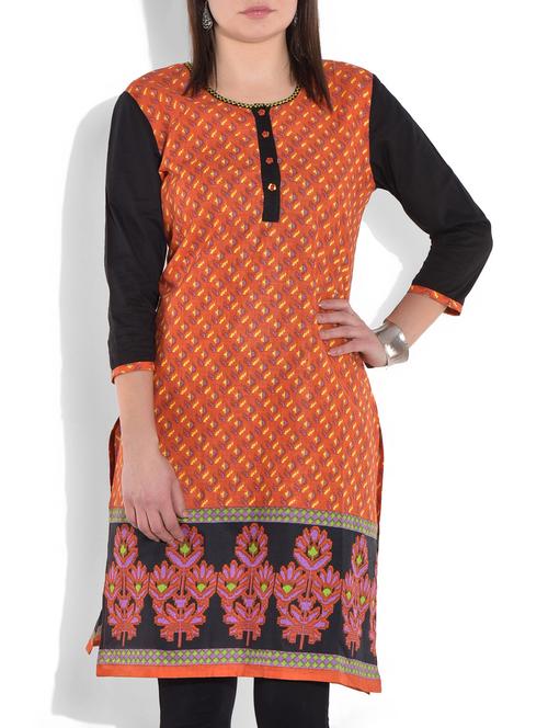 rust printed cotton kurti - 9663864 - Very Small Image - 1