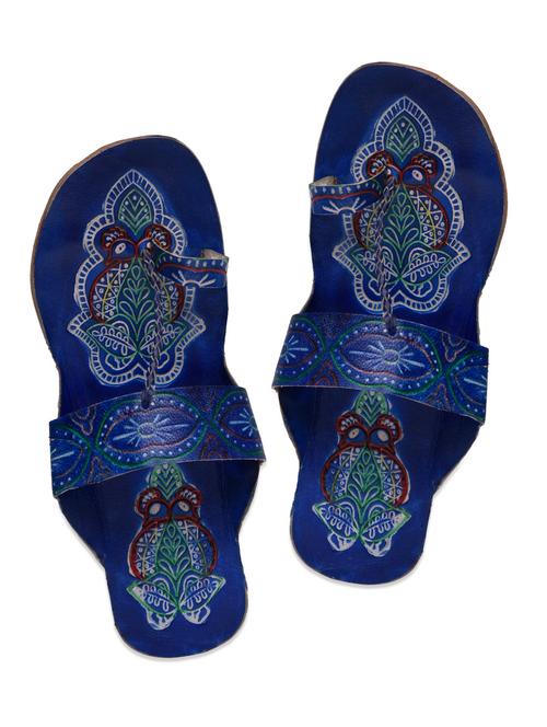 blue leather kolhapuri flats - 9664448 - Very Small Image - 1