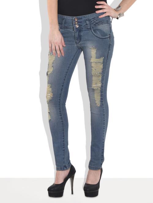 blue ripped stretchable jeans - 9667278 - Very Small Image - 1
