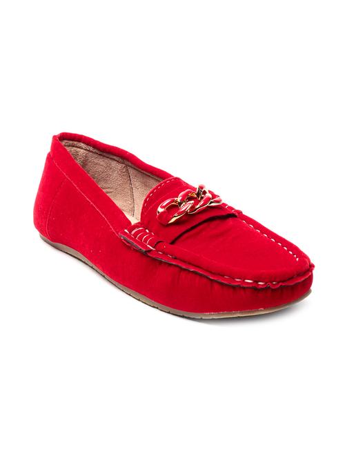 Red Embellished Faux Leather Loafers - 9667472 - Very Small Image - 1