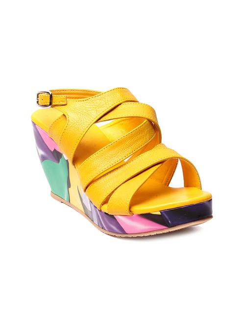 yellow buckled platform wedges - 9667539 - Very Small Image - 1
