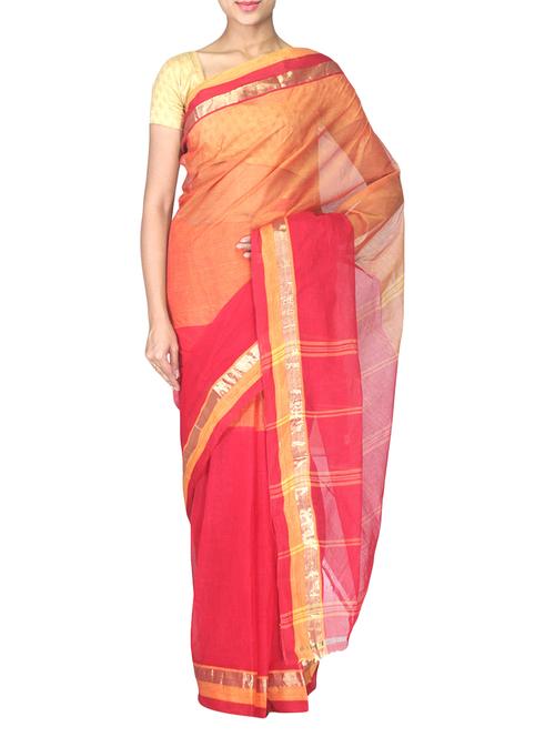 Red and orange Cotton tant saree - 9667666 - Very Small Image - 1