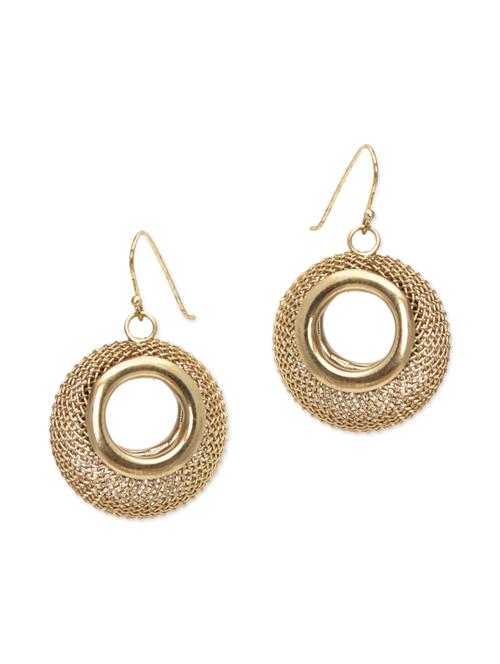 Gold textured round shaped drop earrings - 9675245 - Very Small Image - 1