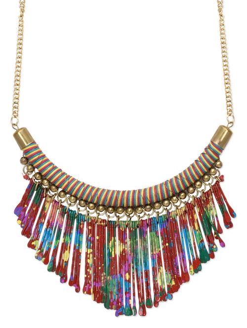 gold beaded necklace with multicolored fringes - 9675287 - Very Small Image - 1