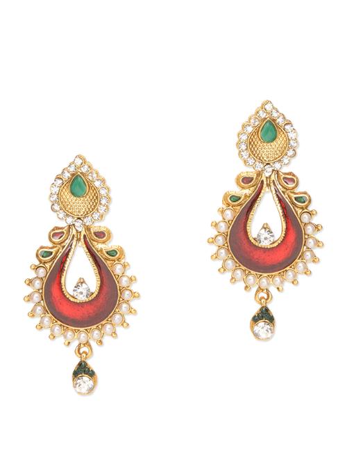 red crystal and pearl embellished drop earrings - 9675363 - Very Small Image - 1