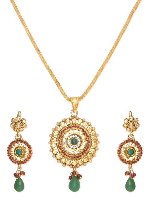 red and green embellished pendant set - 9675419 - Very Small Image - 1
