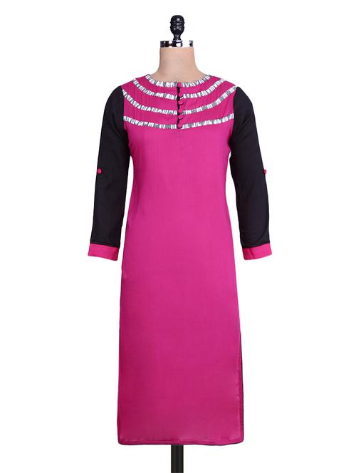pink and black long cotton kurti - 9676064 - Very Small Image - 1