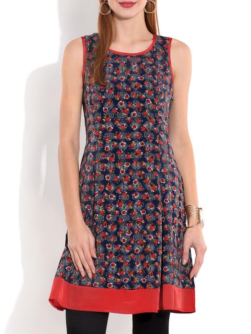 navy blue printed sleeveless dress - 9676906 - Very Small Image - 1