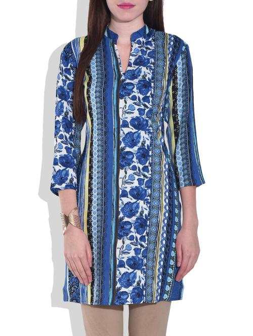 blue printed rayon kurta - 9676929 - Very Small Image - 1