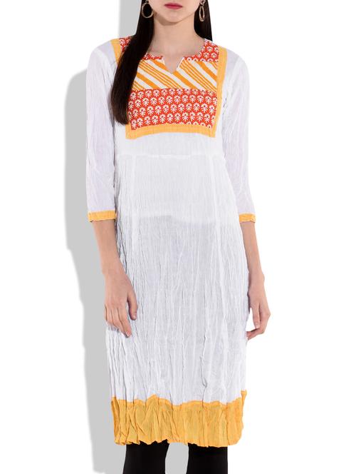 white cotton quarter sleeved anarkali kurta - 9676938 - Very Small Image - 1