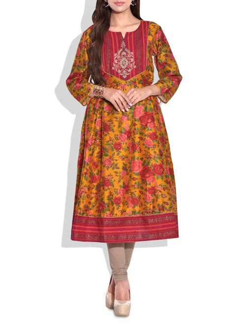 multicoloured floral print polysilk anarkali kurta - 9677028 - Very Small Image - 1