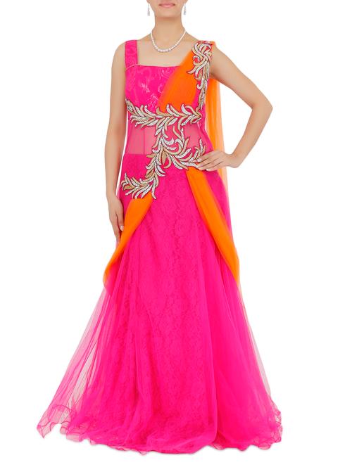 fuchsia pink embellished net gown - 9678284 - Very Small Image - 1