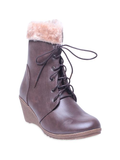 dark brown lace up leatherette boots - 9681926 - Very Small Image - 1