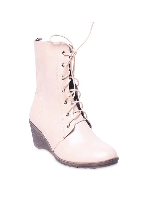 cream lace up leatherette boots - 9681929 - Very Small Image - 1