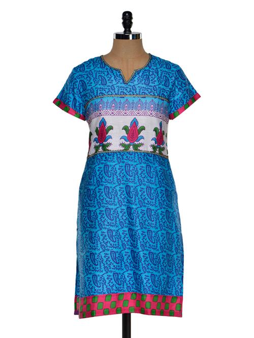 blue cotton straight kurta - 968224 - Very Small Image - 1