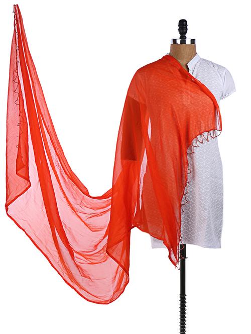 orange chiffon plain dupatta - 968300 - Very Small Image - 1