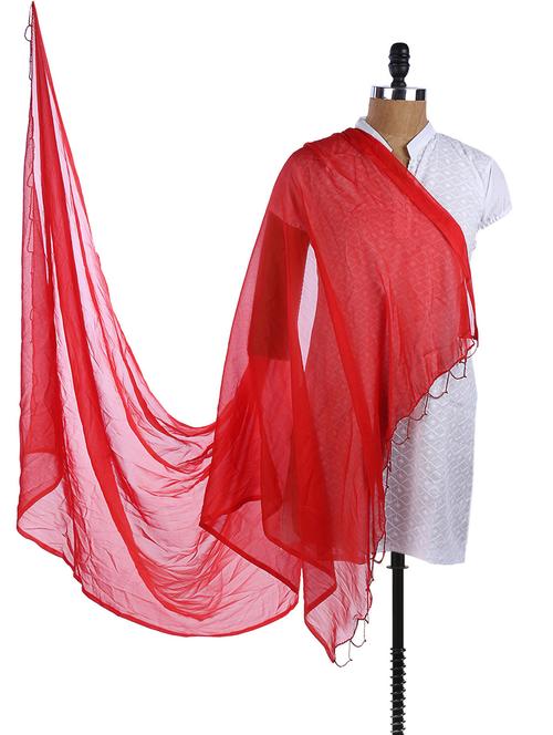 red chiffon plain dupatta - 968308 - Very Small Image - 1