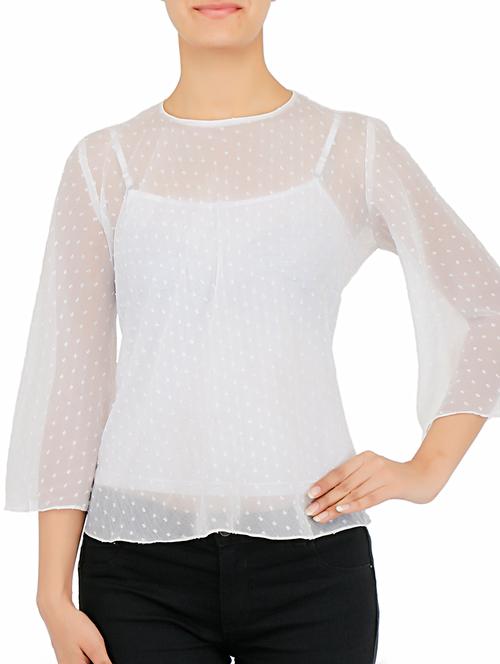 white dobby bell sleeves top - 9683295 - Very Small Image - 1