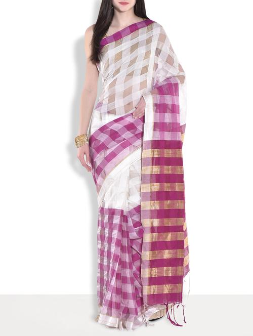 white and magenta silk saree - 9683424 - Very Small Image - 1