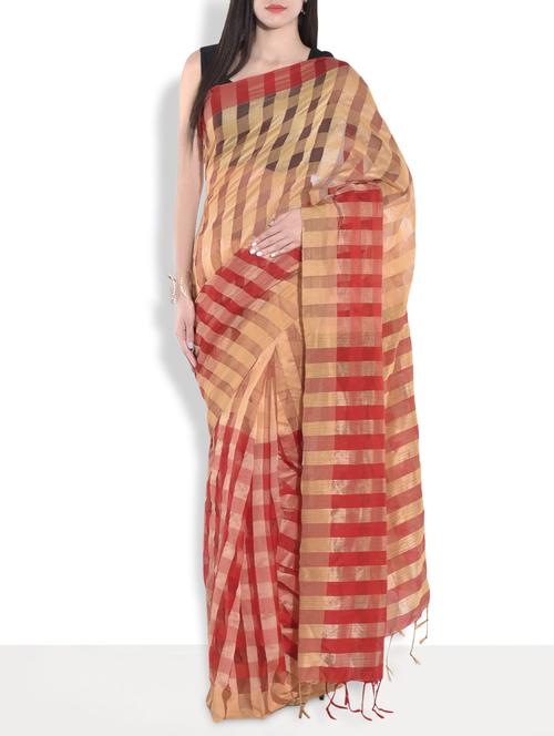 beige and red silk saree - 9683425 - Very Small Image - 1