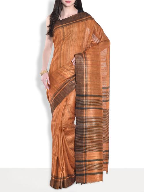 muted orange silk striped saree - 9683442 - Very Small Image - 1