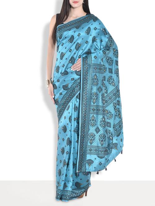 Blue assam silk saree - 9683447 - Very Small Image - 1