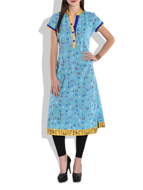 blue cotton anarkali kurta - 9683614 - Very Small Image - 1