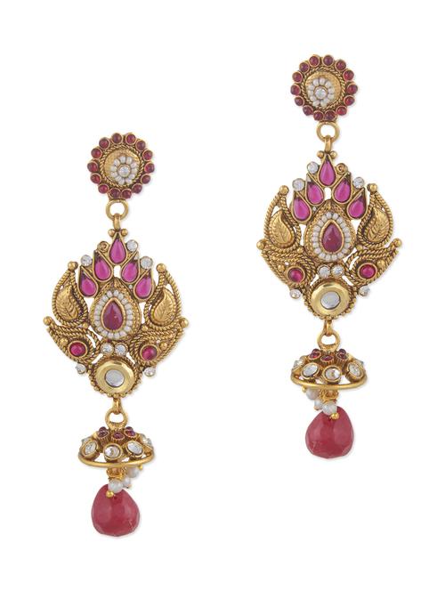 pink and gold brass stonework earrings - 9683743 - Very Small Image - 1