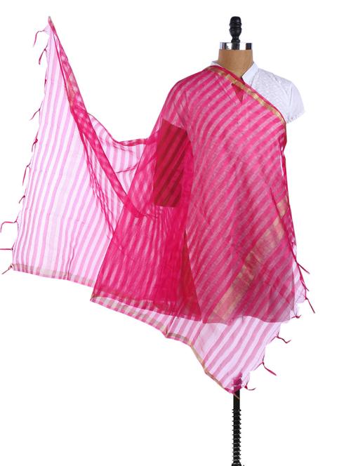 magenta stripe sheer tussar silk dupatta - 968376 - Very Small Image - 1