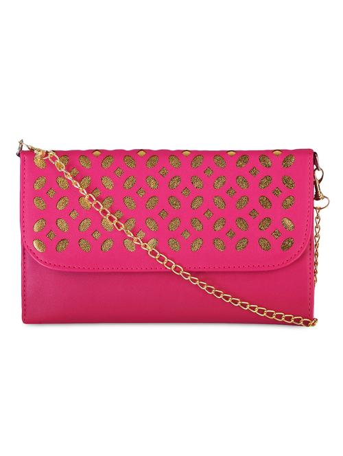 pink cutwork leatherette sling clutch - 9683844 - Very Small Image - 1
