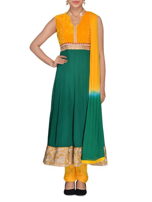 green and yellow georgette suit set - 9686223 - Very Small Image - 1