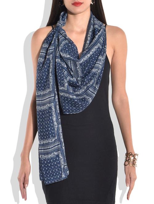 navy blue cotton printed scarf - 9686335 - Very Small Image - 1