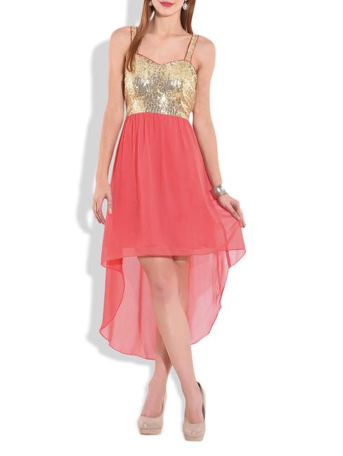 red and gold sequined high low dress - 9686571 - Very Small Image - 1